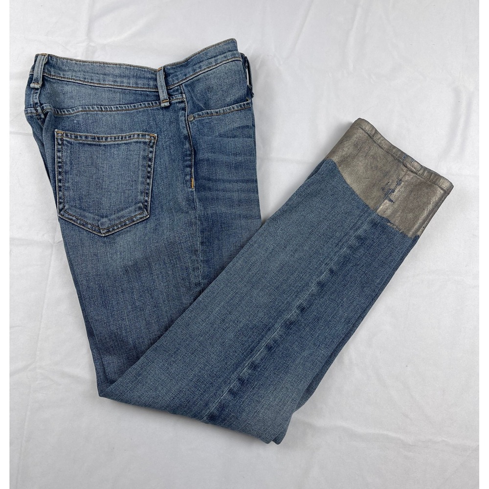 Rag & Bone Jeans SIZE 27 Made USA Metallic Silver Cuff Straight Leg Denim